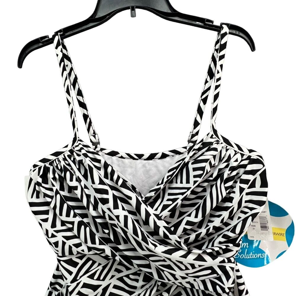 Swim Solutions Swimsuit Womens 20 Black White Ruched Underwire Tummy‎ Control - Picture 2 of 15